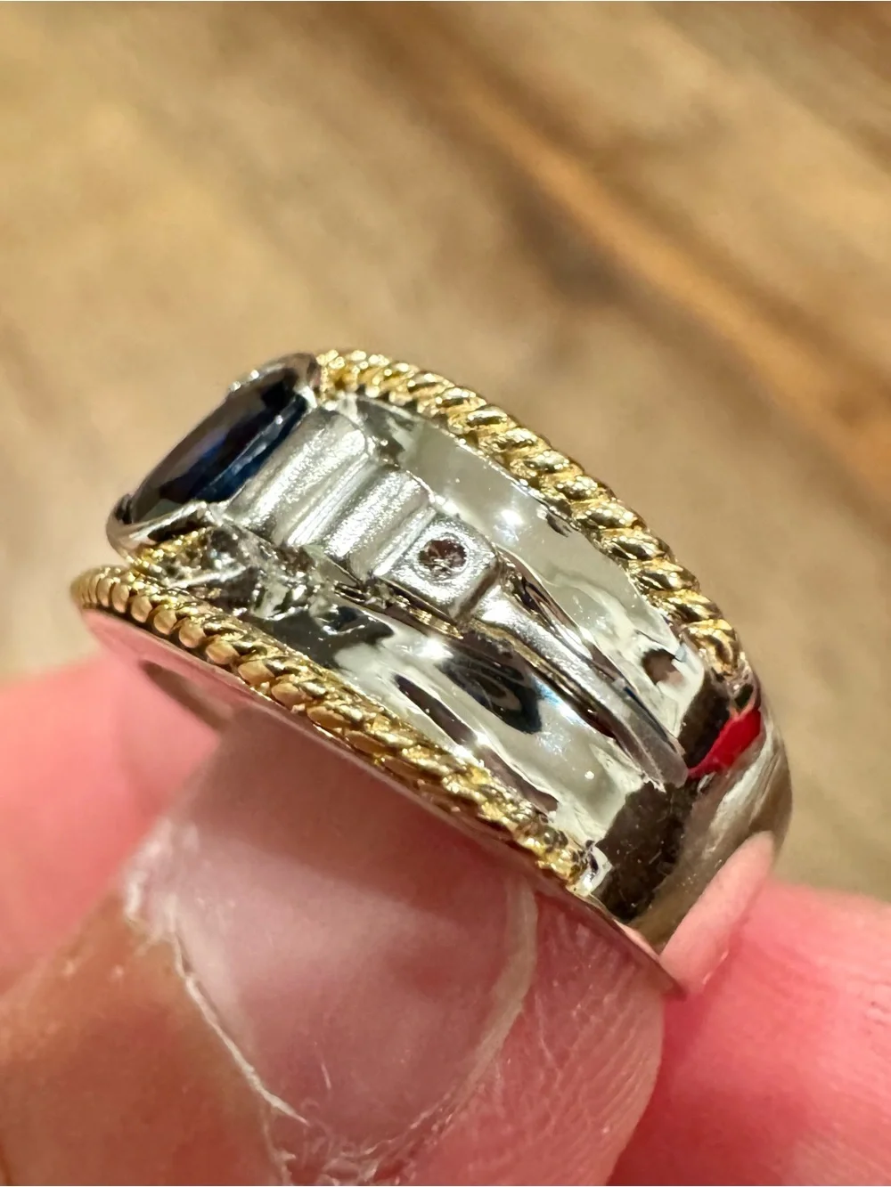 14K White and Yellow Gold Blue Sapphire Statement Ring